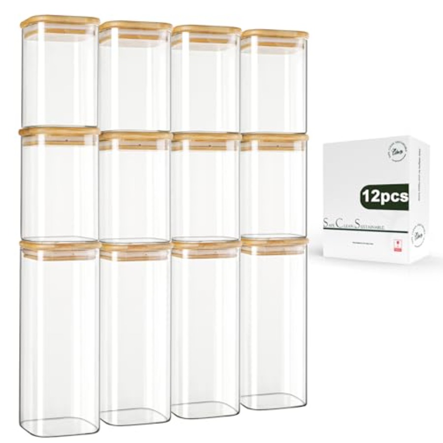 Food Storage Jars & Containers - 12-Pack Square Glass Storage Jars with