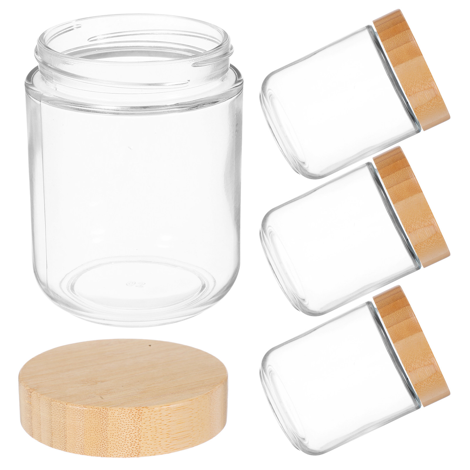 Food Storage Jars & Containers - 4Pcs Transparent Glass Jars with Bamboo