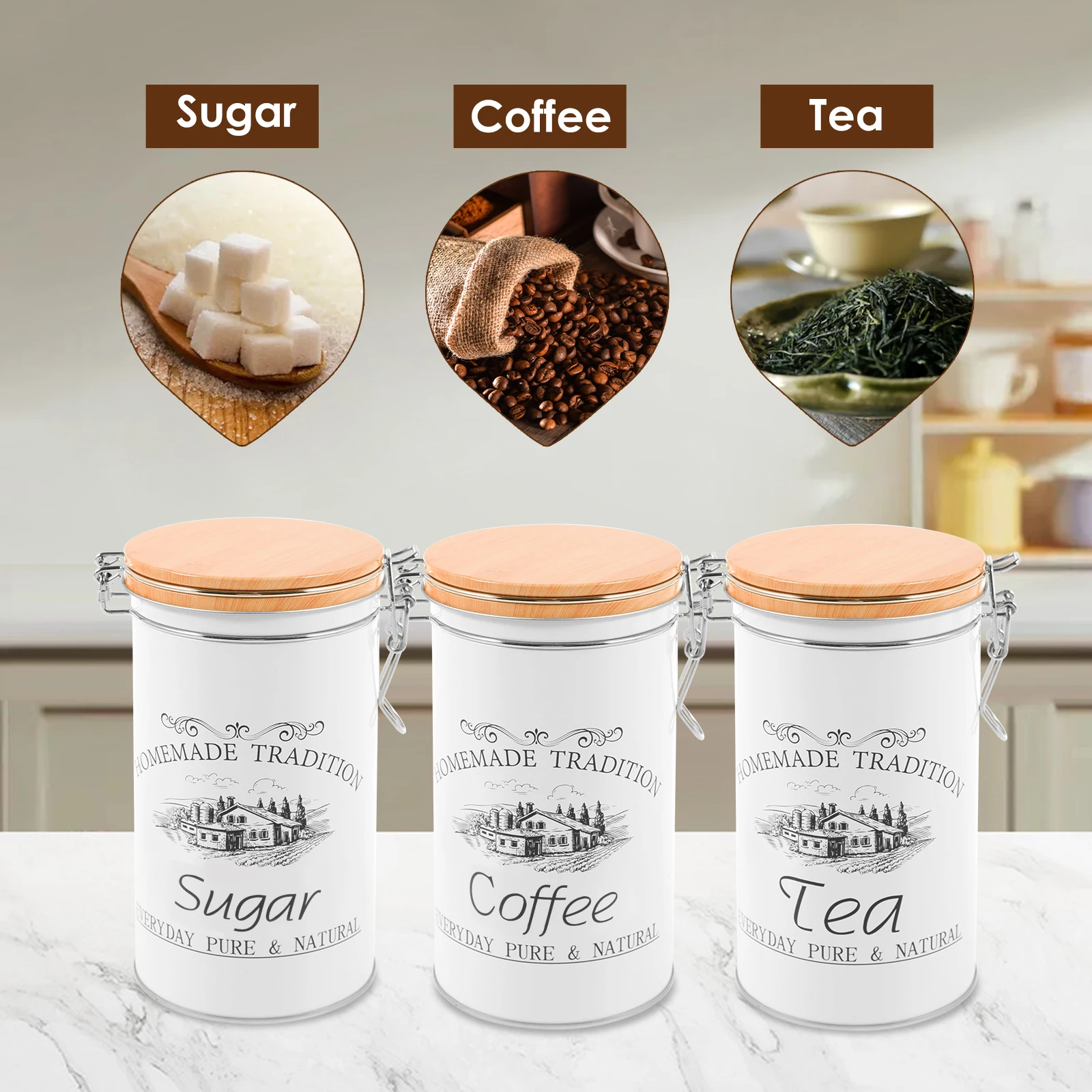 3Pcs/Set Tea Coffee Sugar Cani - đánh giá và giá Food Storage Jar Set