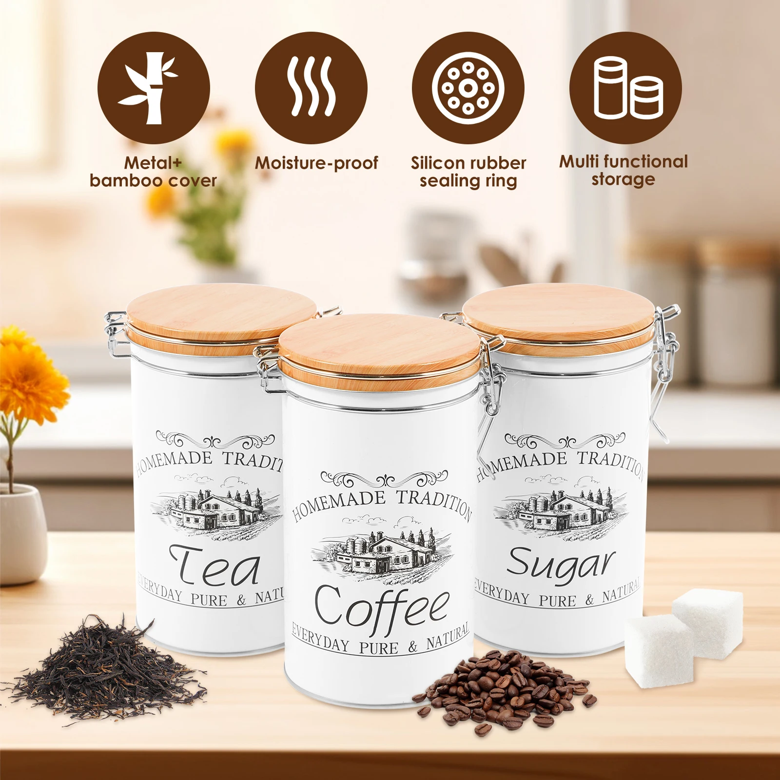 3Pcs/Set Tea Coffee Sugar Cani - đánh giá và giá Food Storage Jar Set