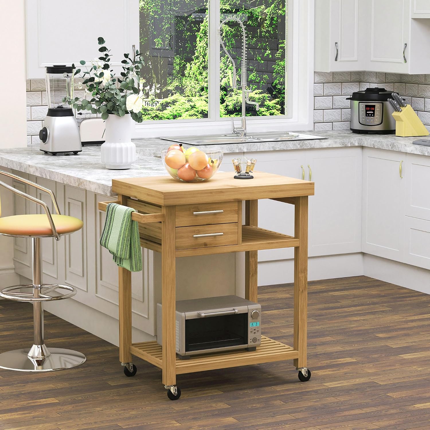 Bamboo Kitchen Island Cart On  - đánh giá và giá Food Storage On Wheels