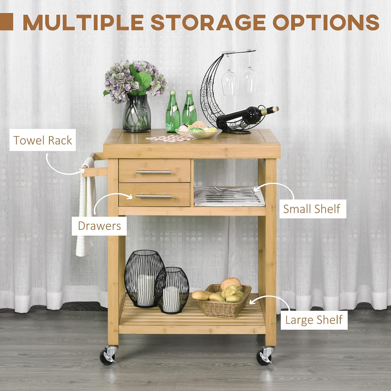 Bamboo Kitchen Island Cart On  - đánh giá và giá Food Storage On Wheels