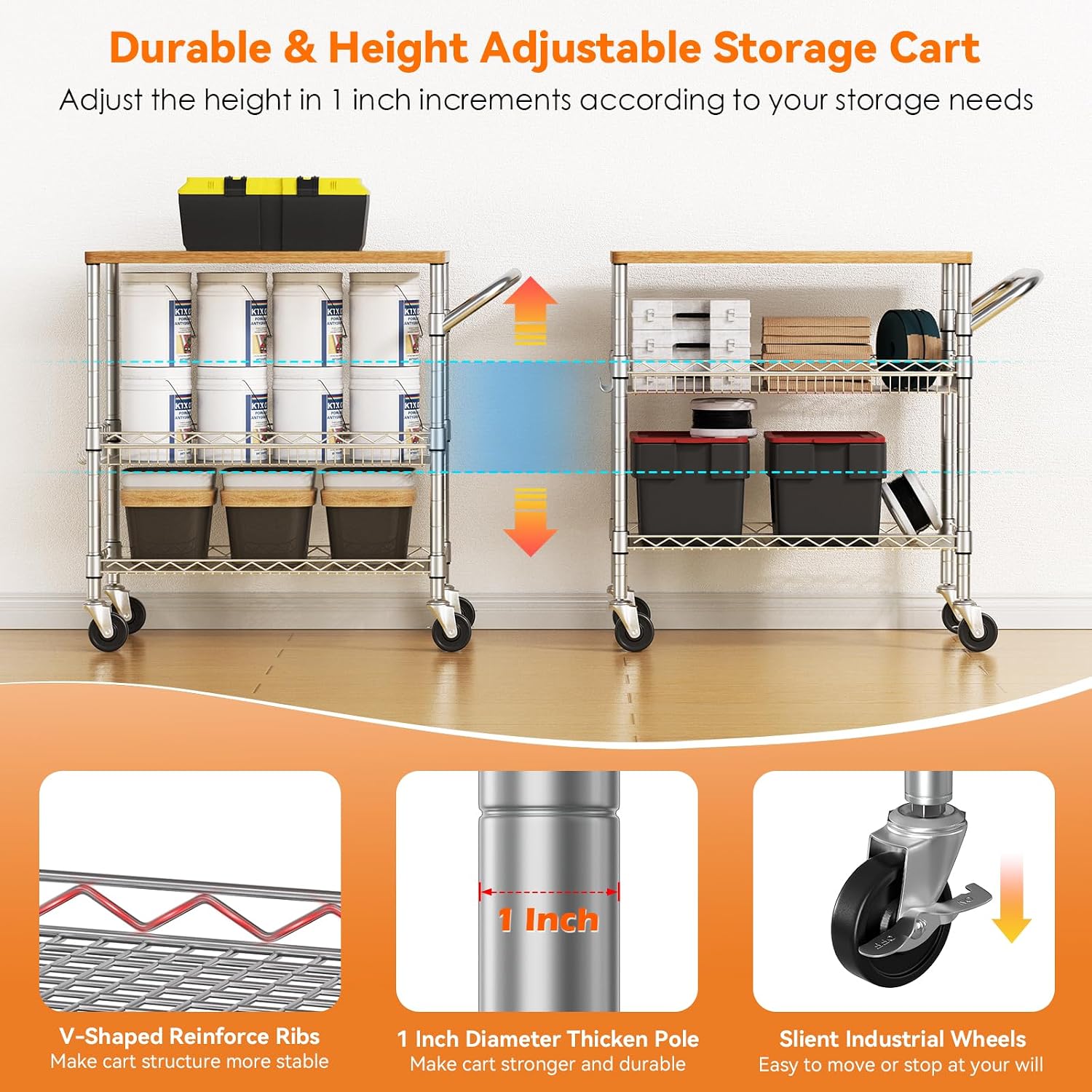 Three Tier Rolling Kitchen Car - đánh giá và giá Food Storage On Wheels